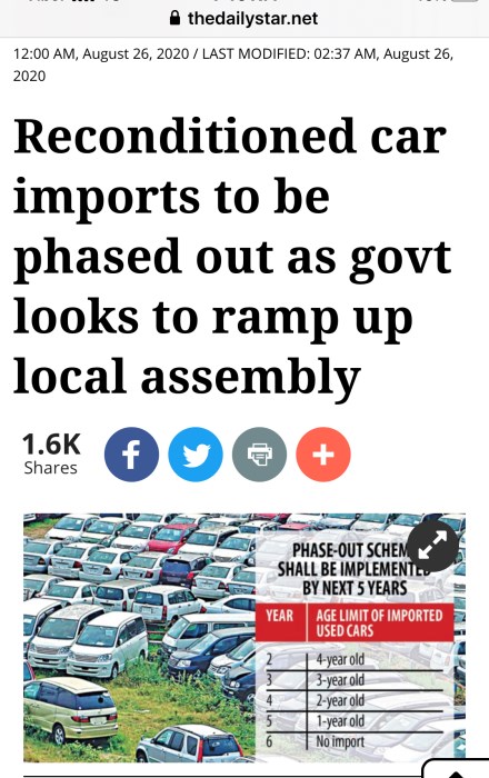 The government plans to phase out the import of reconditioned cars over the next five years.